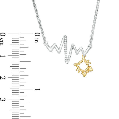 0.05 CT. T.W. Natural Diamond Heartbeat and Cat Outline Dangle Necklace in Sterling Silver and 10K Yellow Gold