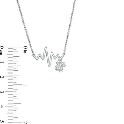 Natural Diamond Accent Heartbeat and Paw Print Dangle Necklace in Sterling Silver