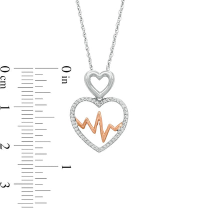 0.17 CT. T.W. Natural Diamond Double Heart and Heartbeat Pendant in Sterling Silver and 10K Rose Gold