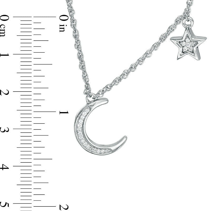 0.07 CT. T.W. Natural Diamond Crescent Moon and Star Necklace in Sterling Silver