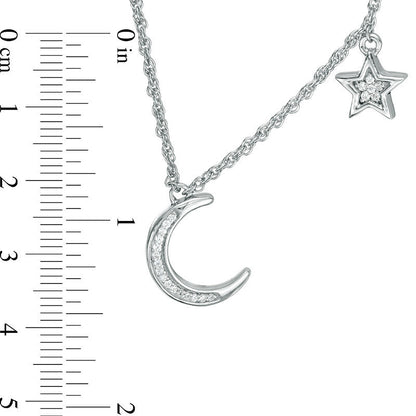 0.07 CT. T.W. Natural Diamond Crescent Moon and Star Necklace in Sterling Silver