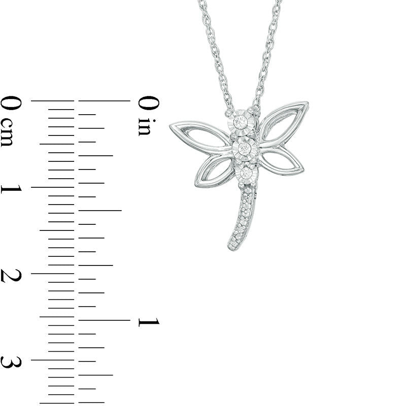 Natural Diamond Accent Dragonfly Pendant in Sterling Silver