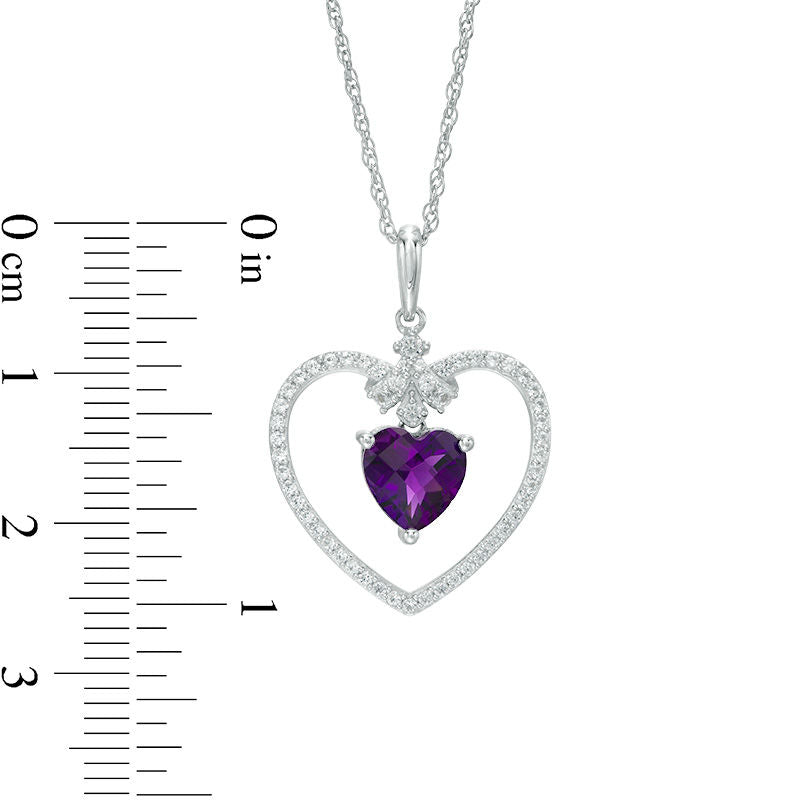 7.0mm Heart-Shaped Amethyst and Lab-Created White Sapphire Heart Pendant in Sterling Silver