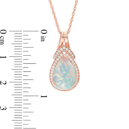 Pear-Shaped Lab-Created Opal and White Sapphire Frame and "V"-Top Pendant in Sterling Silver with 14K Rose Gold Plate