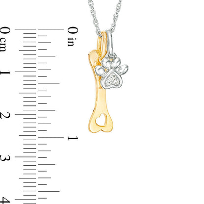 Natural Diamond Accent Paw Print and Dog Bone Pendant in Sterling Silver and 14K Gold Plate