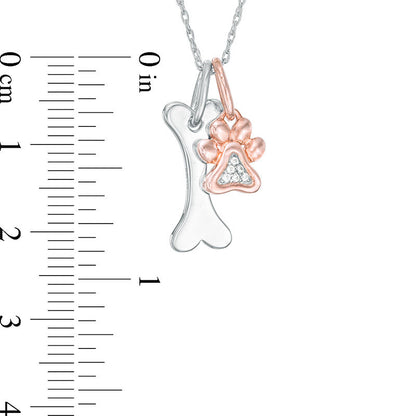 Natural Diamond Accent Paw Print and Dog Bone Pendant in Sterling Silver and 14K Rose Gold Plate
