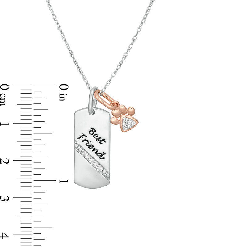 0.07 CT. T.W. Natural Diamond Paw Print and "Best Friend" Dog Tag Pendant in Sterling Silver and 10K Rose Gold