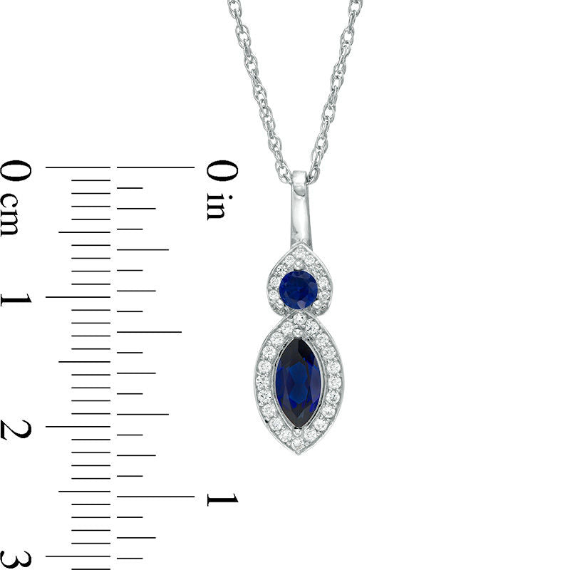 Lab-Created Blue and White Sapphire Frame Duo Pendant in Sterling Silver