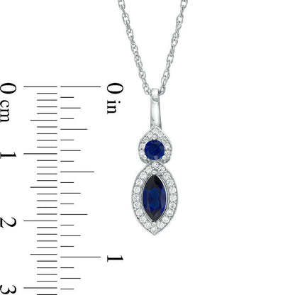 Lab-Created Blue and White Sapphire Frame Duo Pendant in Sterling Silver