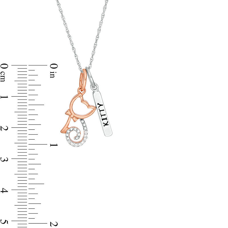 0.05 CT. T.W. Natural Diamond Cat and "KITTY" Vertical Tag Pendant in Sterling Silver and 14K Rose Gold Plate