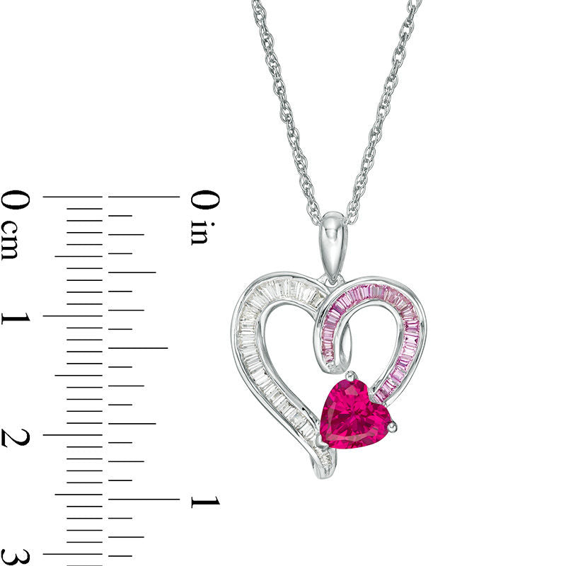 Lab-Created Ruby, Pink and White Sapphire Curly Heart Pendant in Sterling Silver