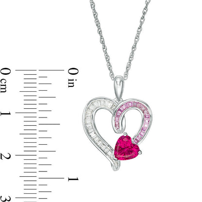 Lab-Created Ruby, Pink and White Sapphire Curly Heart Pendant in Sterling Silver