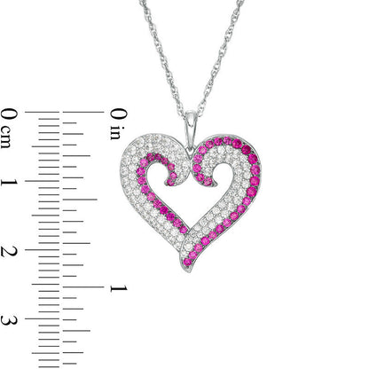 Lab-Created Ruby and White Sapphire Curly Heart Pendant in Sterling Silver