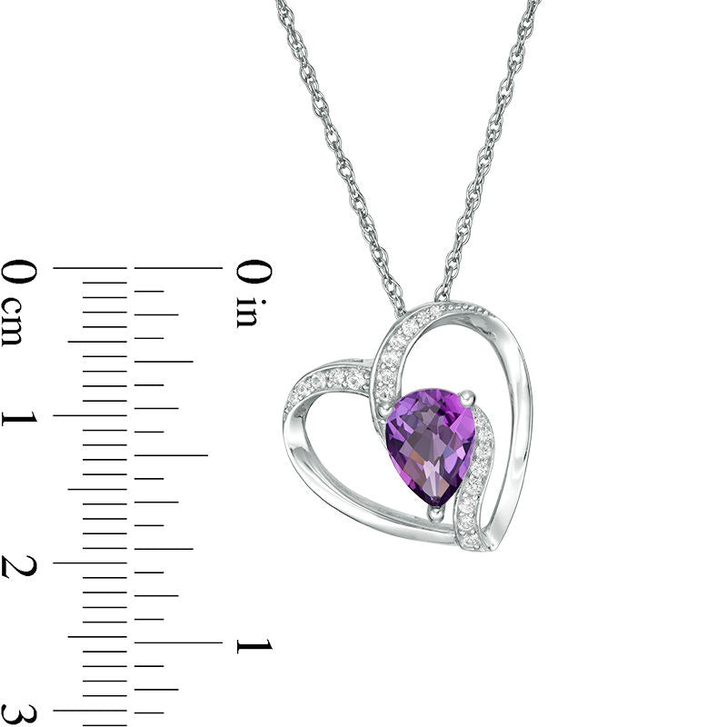 Pear-Shaped Amethyst and Lab-Created White Sapphire Tilted Heart Pendant in Sterling Silver