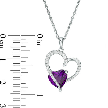 8.0mm Amethyst and Lab-Created White Sapphire Tilted Heart Pendant in Sterling Silver