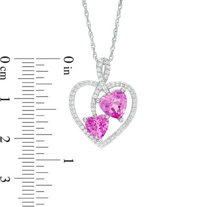 Lab-Created Pink and White Sapphire Heart Pendant in Sterling Silver
