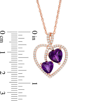 Amethyst and Lab-Created White Sapphire Heart Pendant in Sterling Silver with 14K Rose Gold Plate