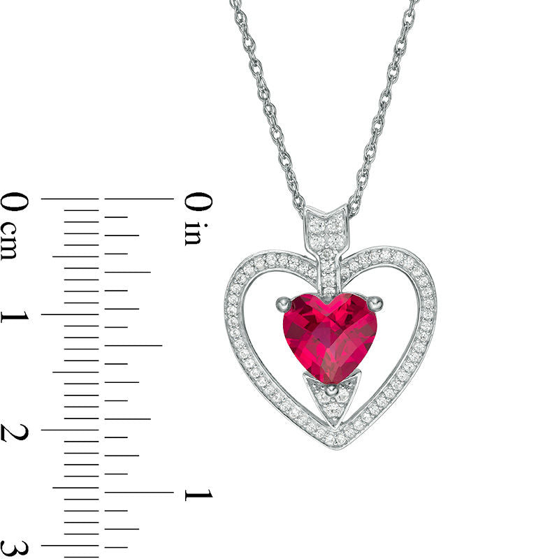 8.0mm Lab-Created Ruby and White Sapphire Heart with Arrow Pendant in Sterling Silver