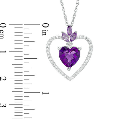 Amethyst and Lab-Created White Sapphire Heart Pendant in Sterling Silver