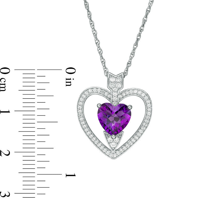 8.0mm Amethyst and Lab-Created White Sapphire Heart with Arrow Pendant in Sterling Silver