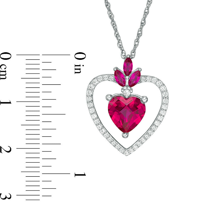 Lab-Created Ruby and White Sapphire Heart Pendant in Sterling Silver