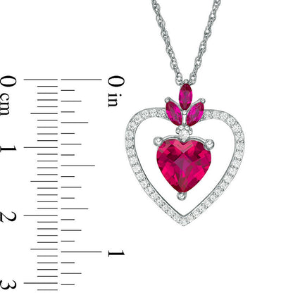 Lab-Created Ruby and White Sapphire Heart Pendant in Sterling Silver