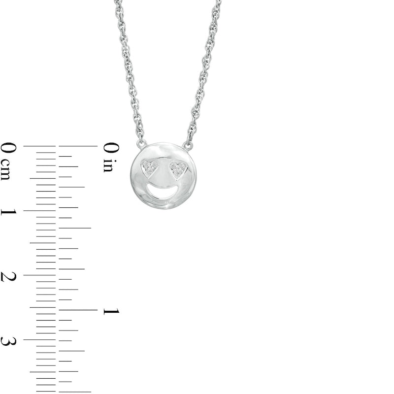 Natural Diamond Accent Smiley Face with Heart-Eyes Necklace in Sterling Silver
