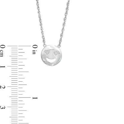 Natural Diamond Accent Smiley Face with Heart-Eyes Necklace in Sterling Silver