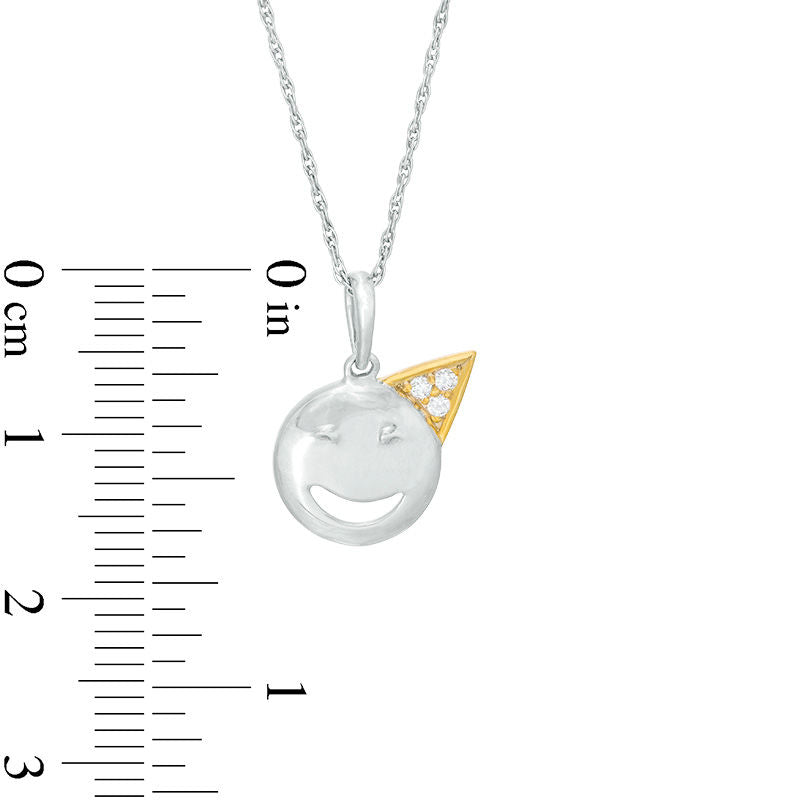 Natural Diamond Accent Smiley Face with Party Hat Pendant in Sterling Silver and 10K Yellow Gold