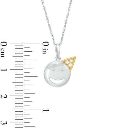 Natural Diamond Accent Smiley Face with Party Hat Pendant in Sterling Silver and 10K Yellow Gold