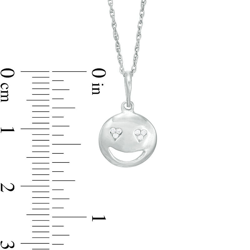 Natural Diamond Accent Smiley Face with Heart-Eyes Pendant in Sterling Silver