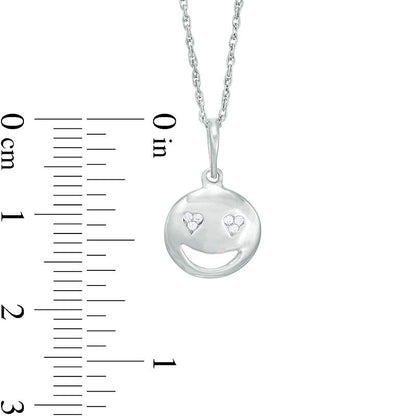 Natural Diamond Accent Smiley Face with Heart-Eyes Pendant in Sterling Silver