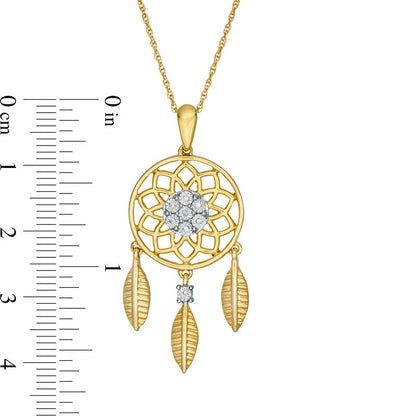Natural Diamond Accent Dreamcatcher Pendant in Sterling Silver and 14K Gold Plate