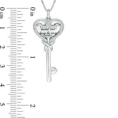 0.13 CT. T.W. Natural Diamond Love Message Disc and Heart-Top Key Pendant in Sterling Silver