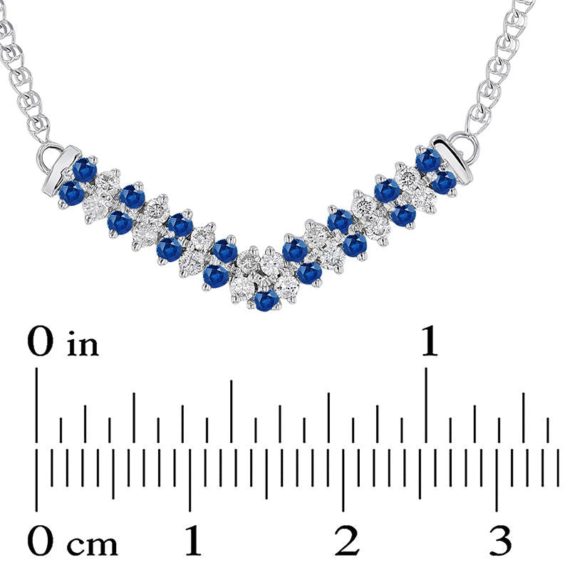 Alternating Blue Sapphire and 0.33 CT. T.W. Natural Diamond Double Row Chevron Necklace in 14K White Gold - 17.25"