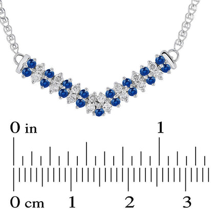 Alternating Blue Sapphire and 0.33 CT. T.W. Natural Diamond Double Row Chevron Necklace in 14K White Gold - 17.25"