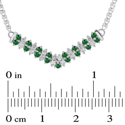 Alternating Emerald and 0.33 CT. T.W. Natural Diamond Double Row Chevron Necklace in 14K White Gold - 17.25"