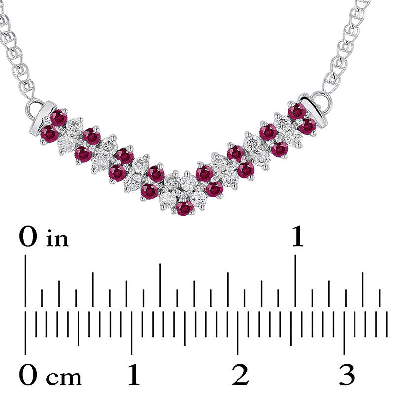 Alternating Ruby and 0.33 CT. T.W. Natural Diamond Double Row Chevron Necklace in 14K White Gold - 17.25"
