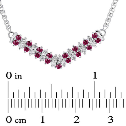 Alternating Ruby and 0.33 CT. T.W. Natural Diamond Double Row Chevron Necklace in 14K White Gold - 17.25"