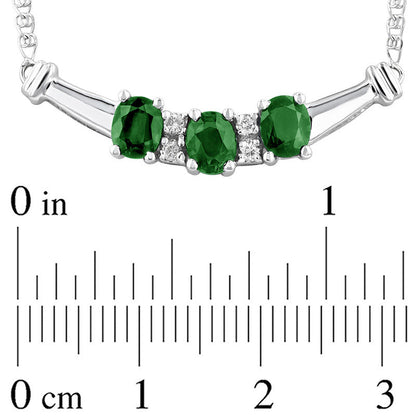 Oval Emerald and 0.07 CT. T.W. Natural Diamond Three Stone Curved Bar Necklace in 14K White Gold - 17.25"
