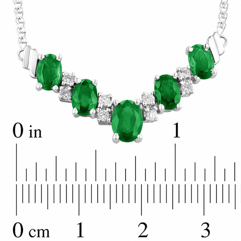 Alternating Oval Emerald and 0.2 CT. T.W. Natural Diamond Chevron Necklace in 14K White Gold - 17.33"
