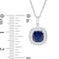 7.0mm Cushion-Cut Lab-Created Blue and White Sapphire Sunburst Frame Pendant in Sterling Silver