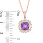 Cushion-Cut Amethyst and Lab-Created White Sapphire Sunburst Frame Pendant in Sterling Silver with 14K Rose Gold Plate