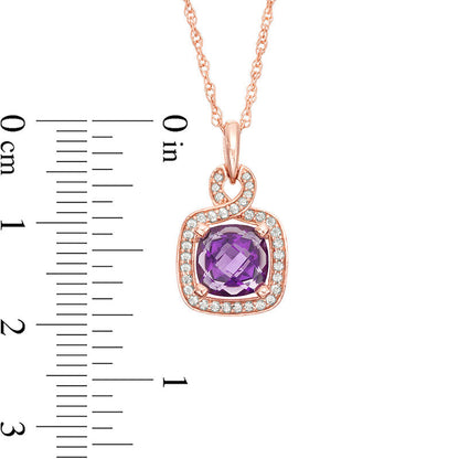 7.0mm Cushion-Cut Amethyst and Lab-Created White Sapphire Frame Loop Pendant in Sterling Silver with 14K Rose Gold Plate