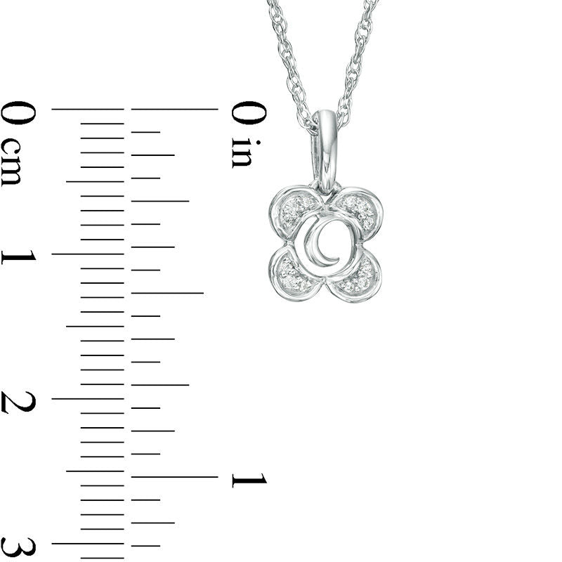 Natural Diamond Accent Crescent Moon center Flower Pendant in Sterling Silver