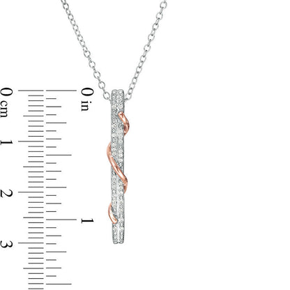 0.1 CT. T.W. Natural Diamond Double Row Bar Overlay Pendant in Sterling Silver and 10K Rose Gold