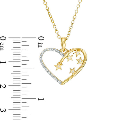 Natural Diamond Accent Heart Outline and Scattered Star Pendant in Sterling Silver with 14K Gold Plate