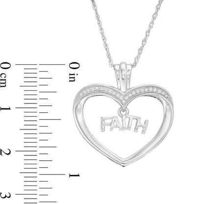 0.1 CT. T.W. Natural Diamond "FAITH" Charm in Heart Pendant in Sterling Silver