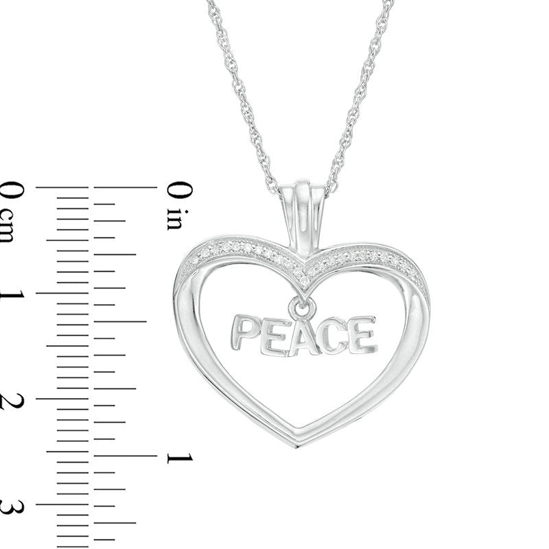 0.1 CT. T.W. Natural Diamond "PEACE" Charm in Heart Pendant in Sterling Silver