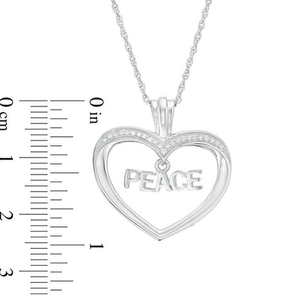 0.1 CT. T.W. Natural Diamond "PEACE" Charm in Heart Pendant in Sterling Silver
